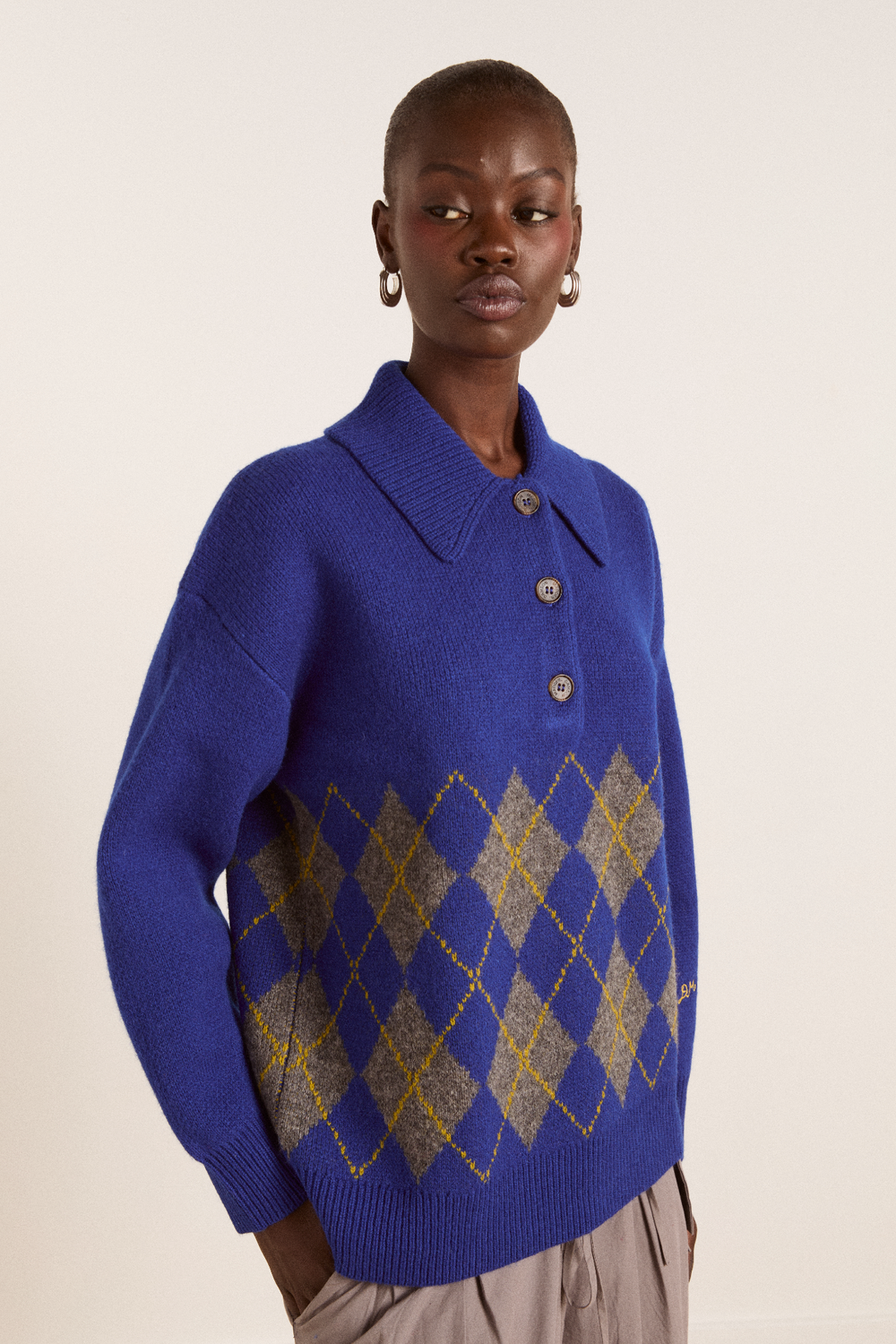 saskia slouchy lambswool rugby jumper -bold argyle