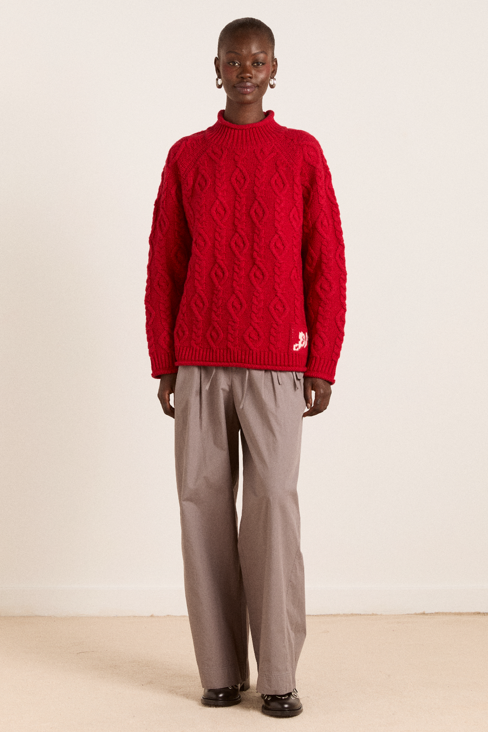 ffion cable stitch wool jumper - red