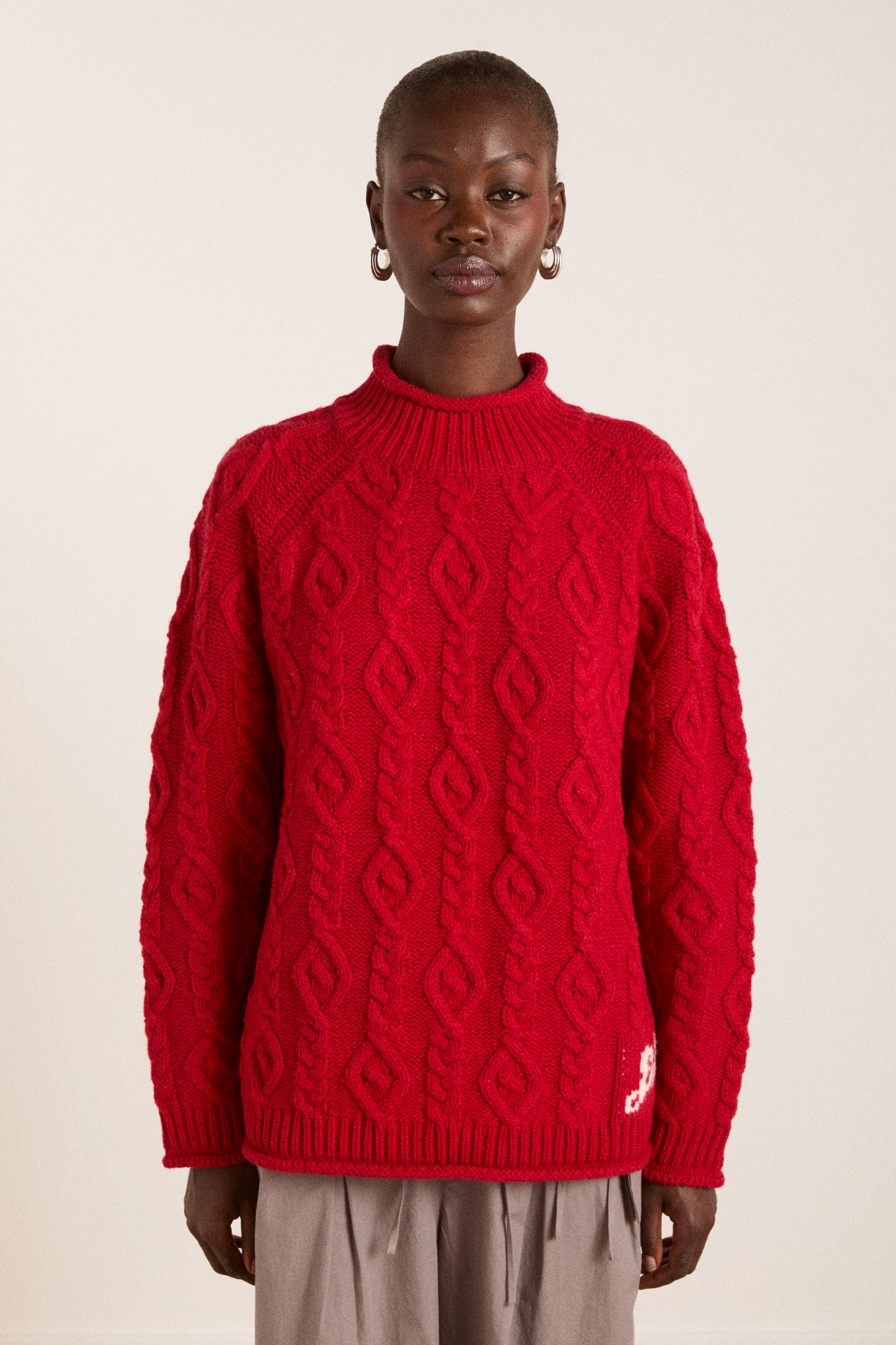 トップス the red thread S big symbol knit red ffion cable stitch wool jumper - red – Damson Madder