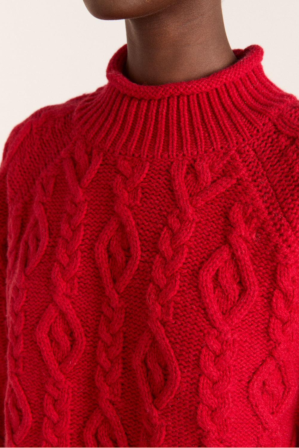 ffion cable stitch wool jumper - red