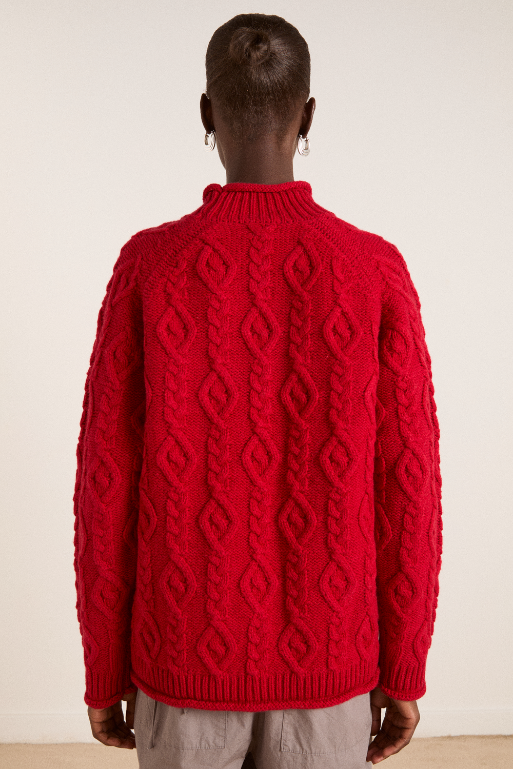ffion cable stitch wool jumper - red