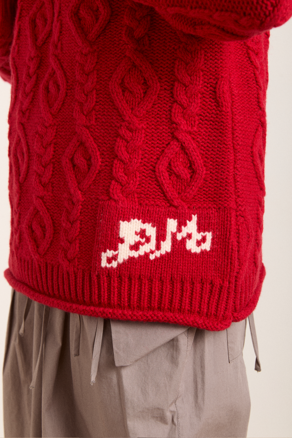 ffion cable stitch wool jumper - red