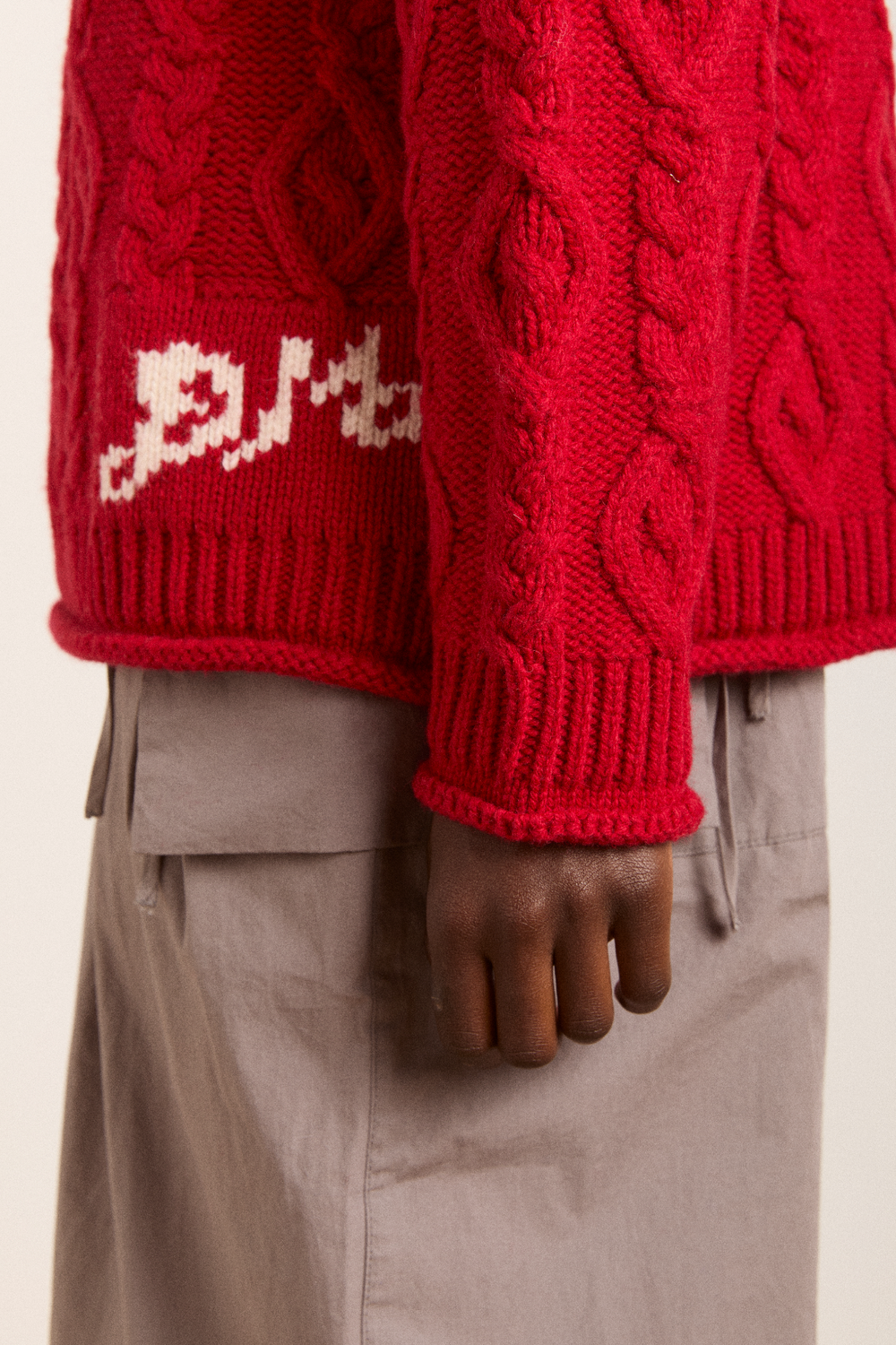 ffion cable stitch wool jumper - red