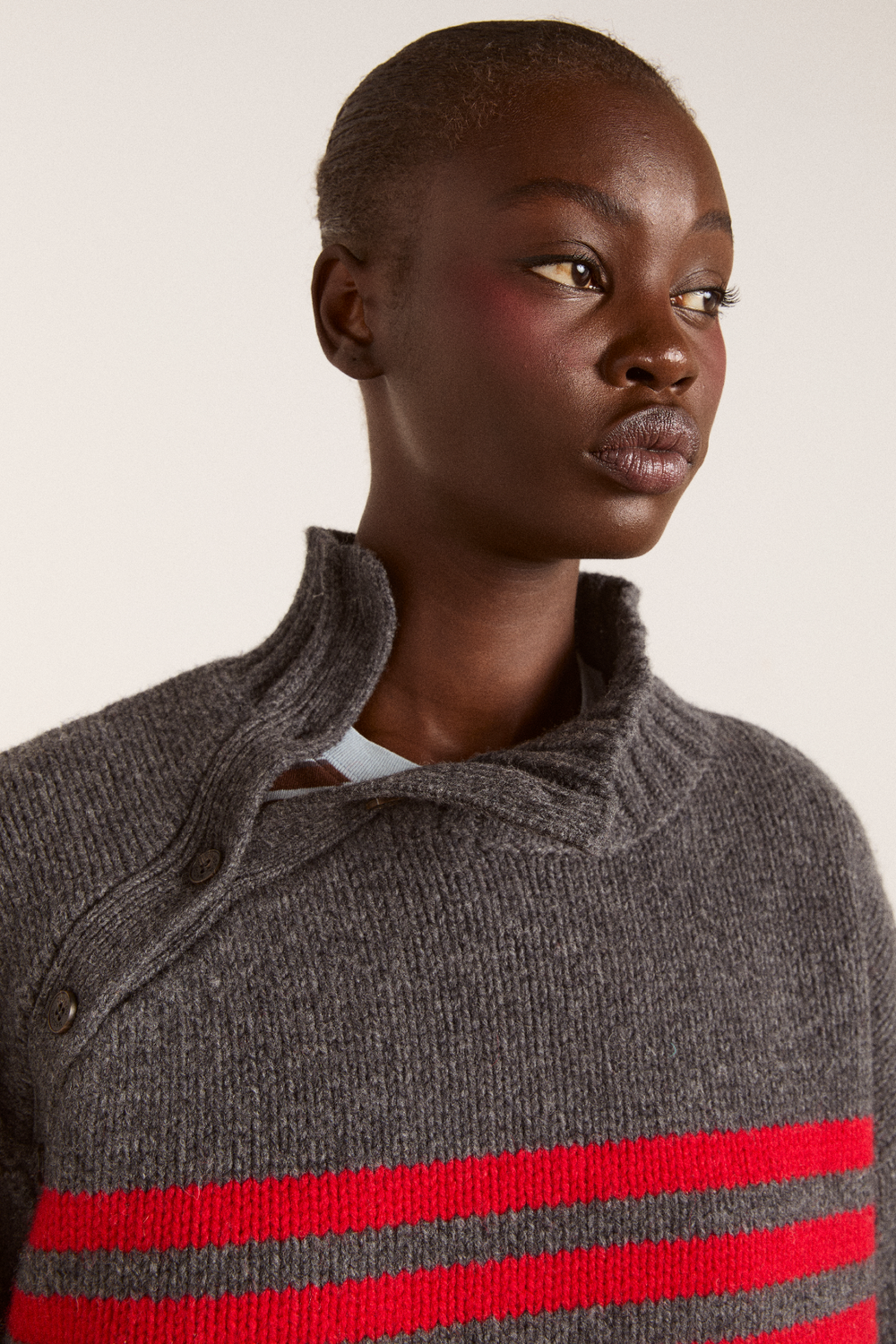 tallulah high neck lambswool jumper - charcoal/red