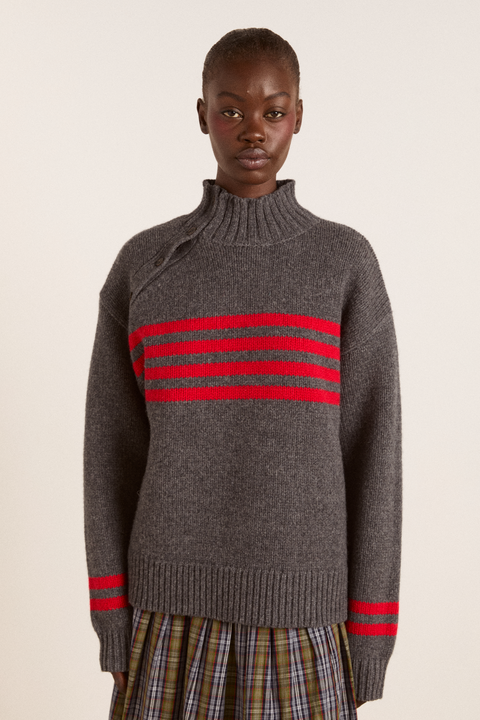 Tallulah High Neck Lambswool Jumper Charcoal Red
