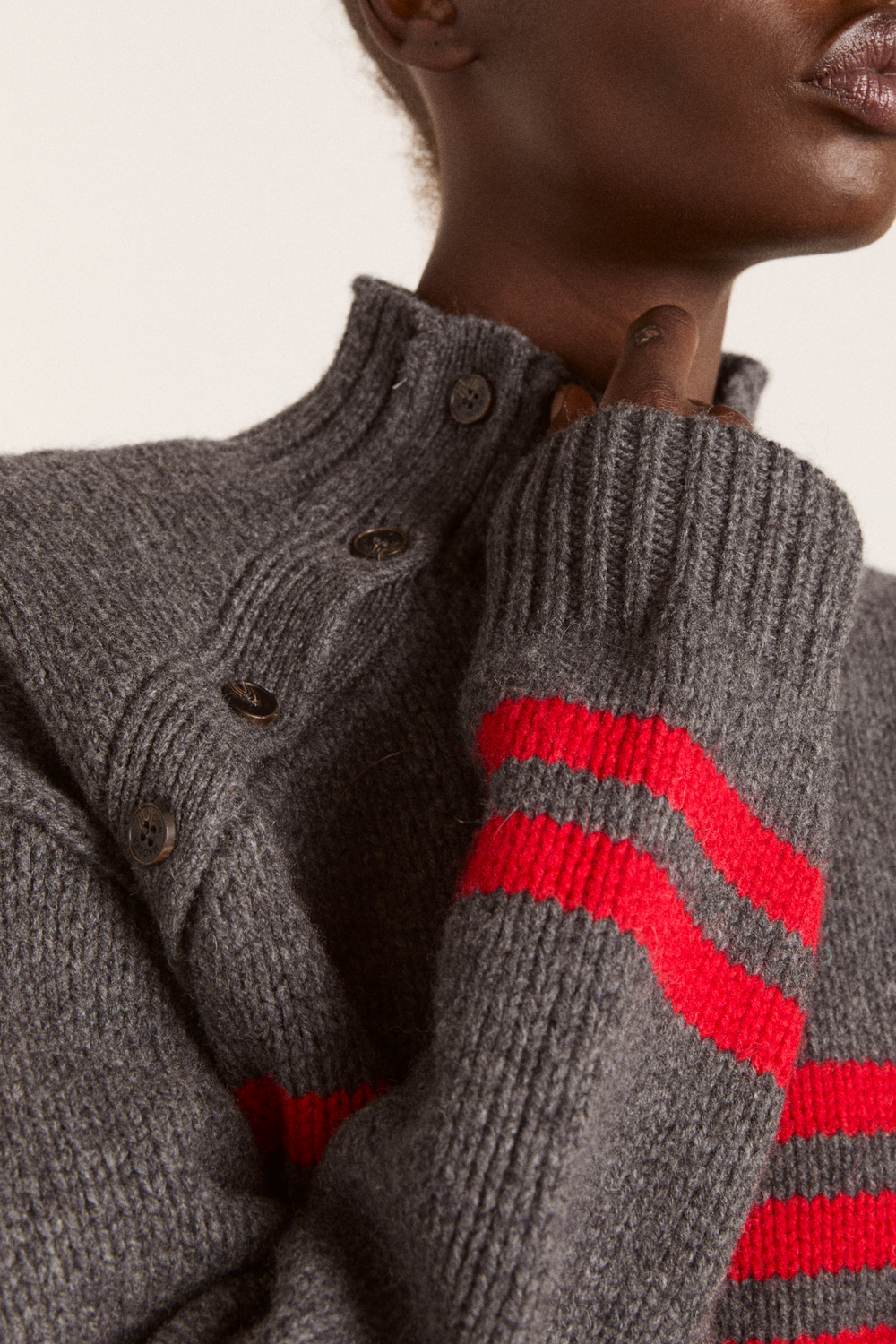 tallulah high neck lambswool jumper - charcoal/red