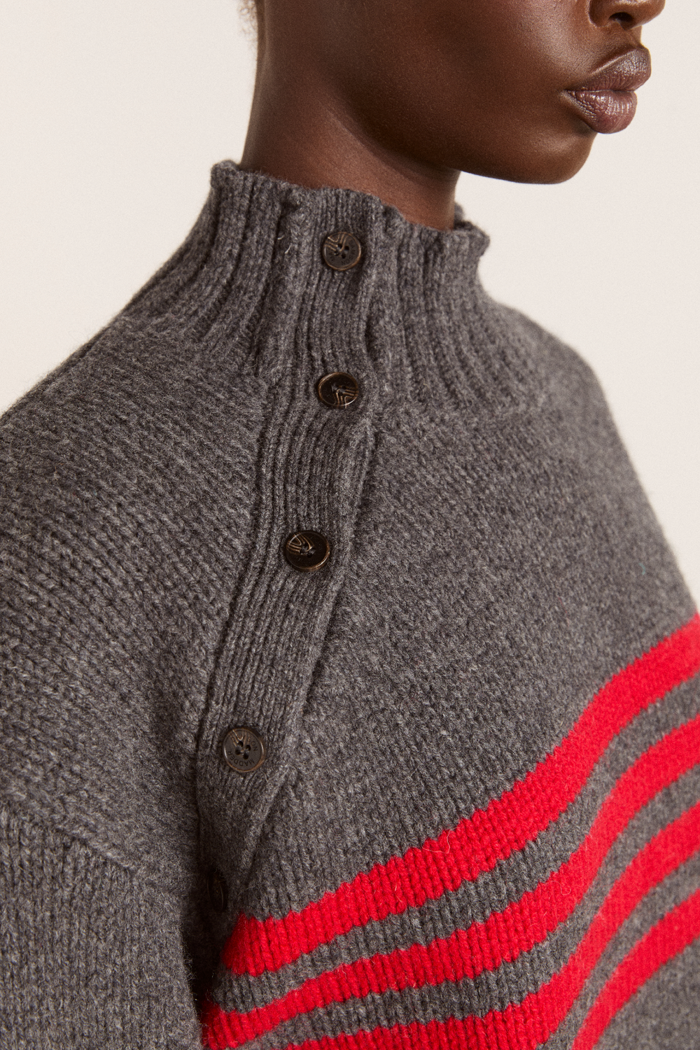 tallulah high neck lambswool jumper - charcoal/red
