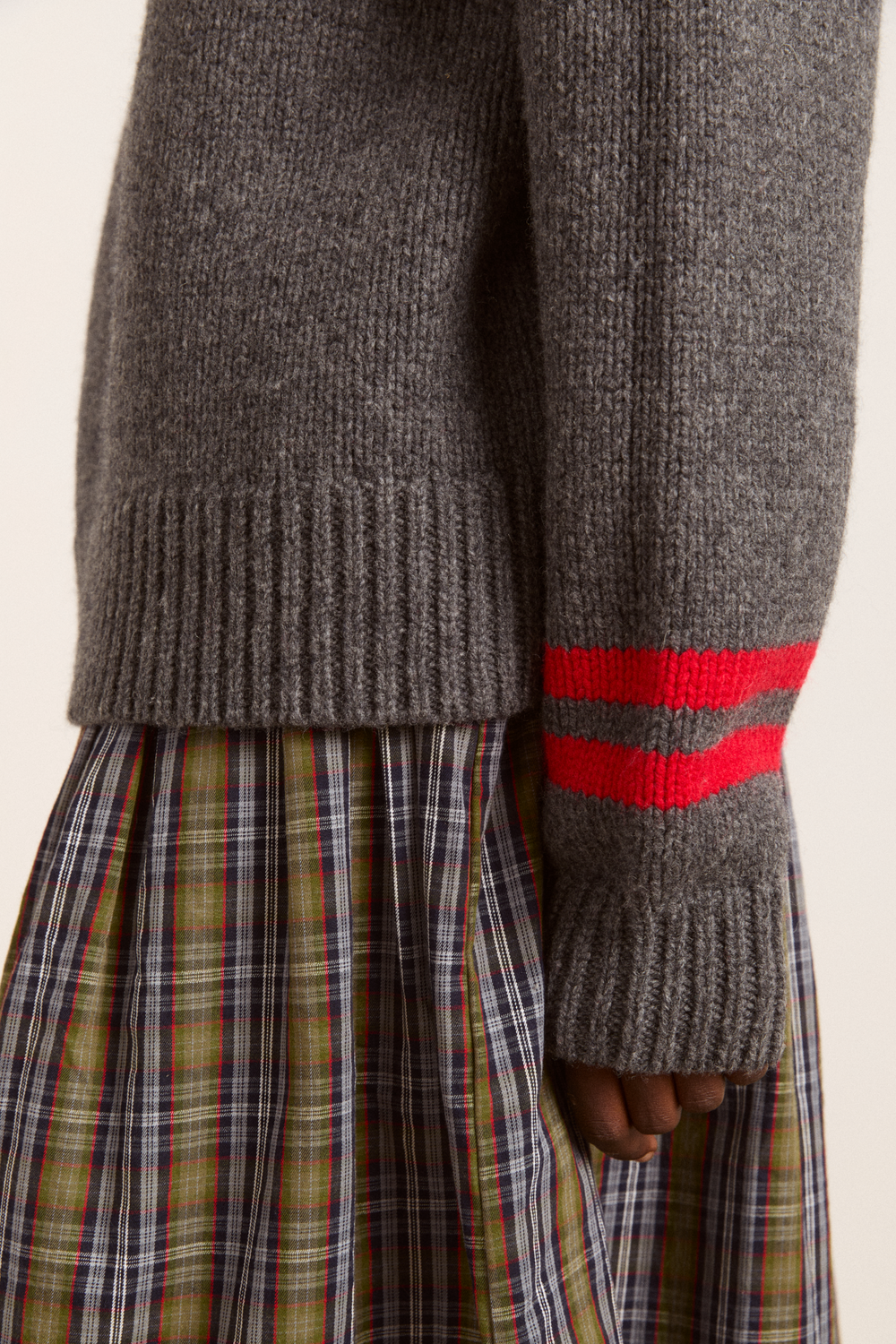 tallulah high neck lambswool jumper - charcoal/red