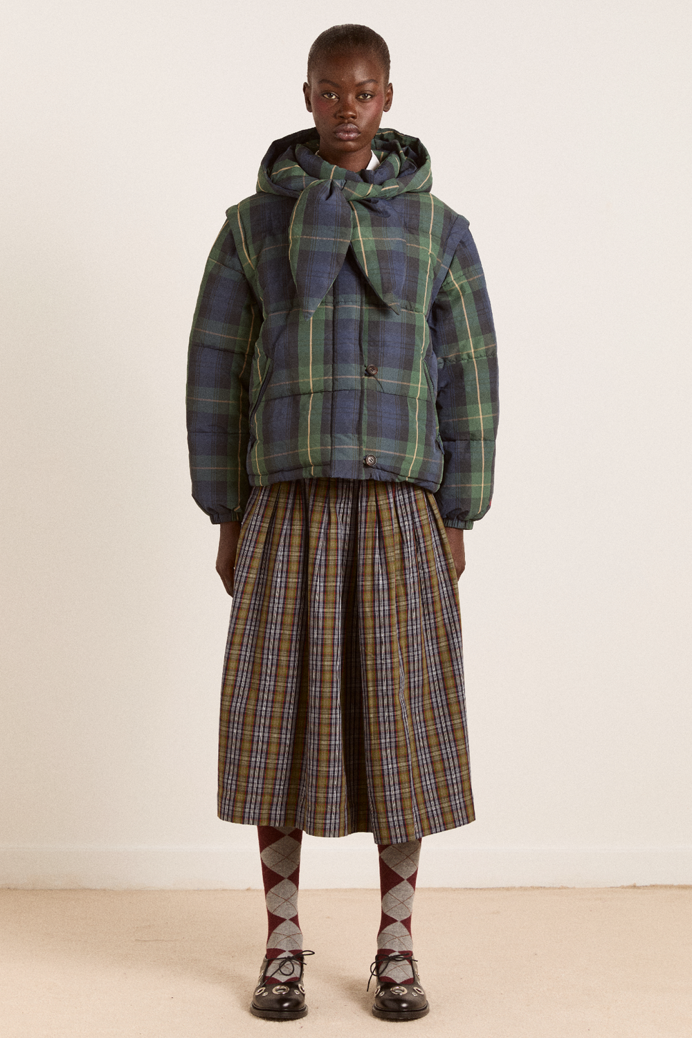 pearl hooded puffer - navy check