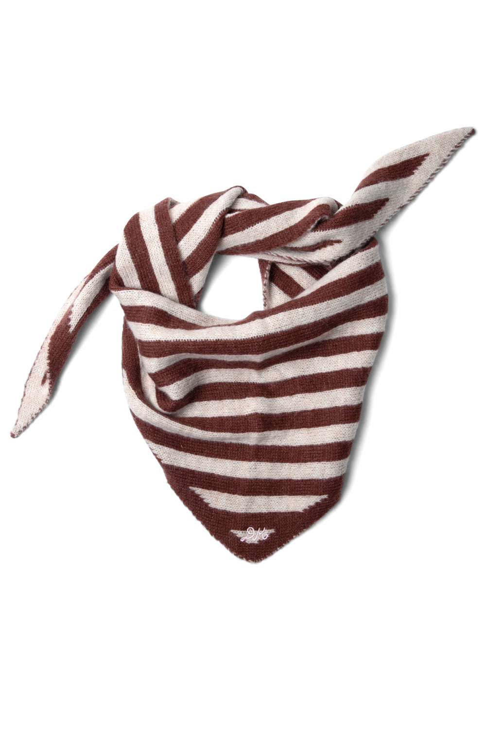 Knitted Stripe Triangle Scarf- Choc Ecru