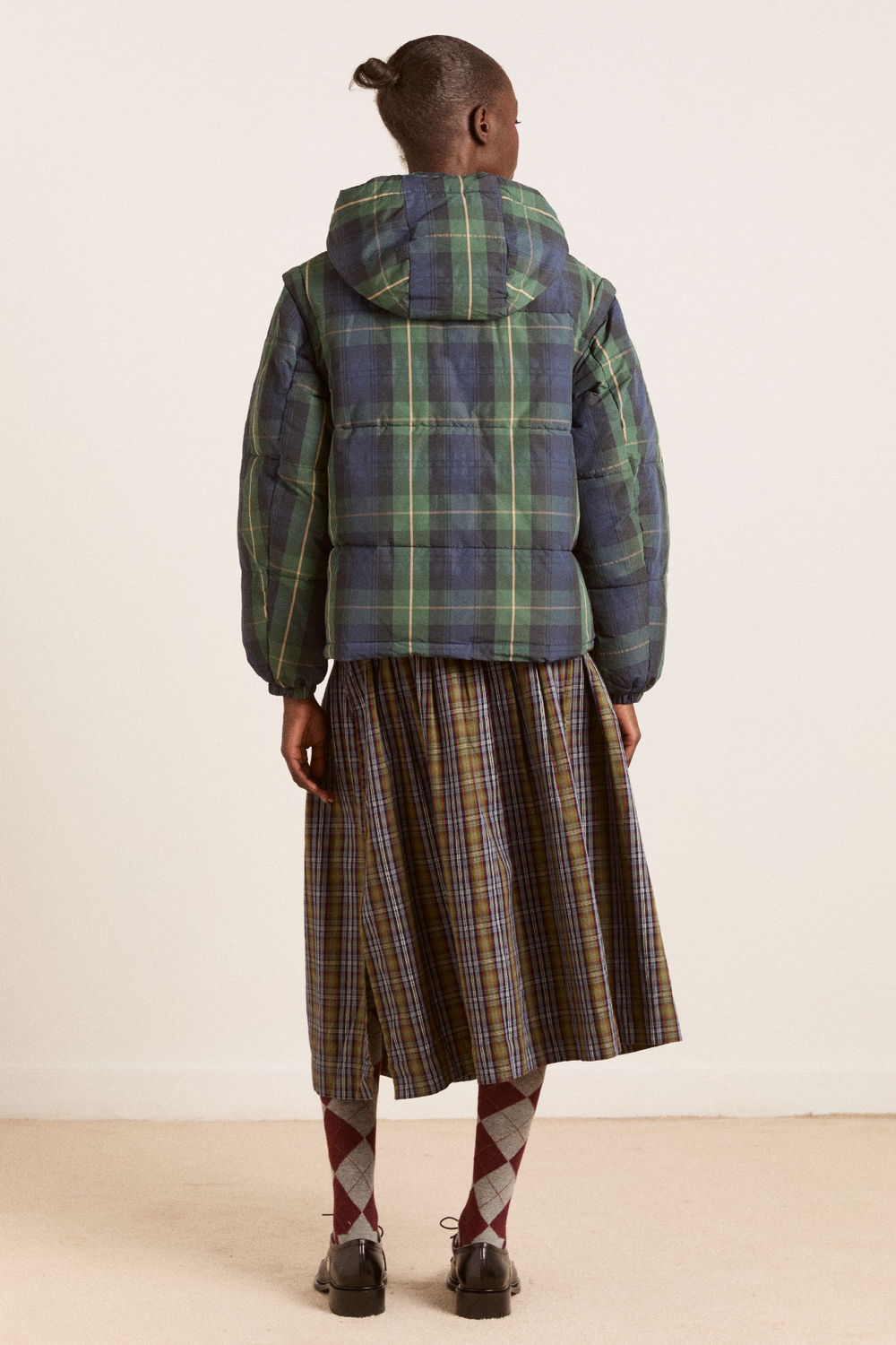 pearl hooded puffer - navy check