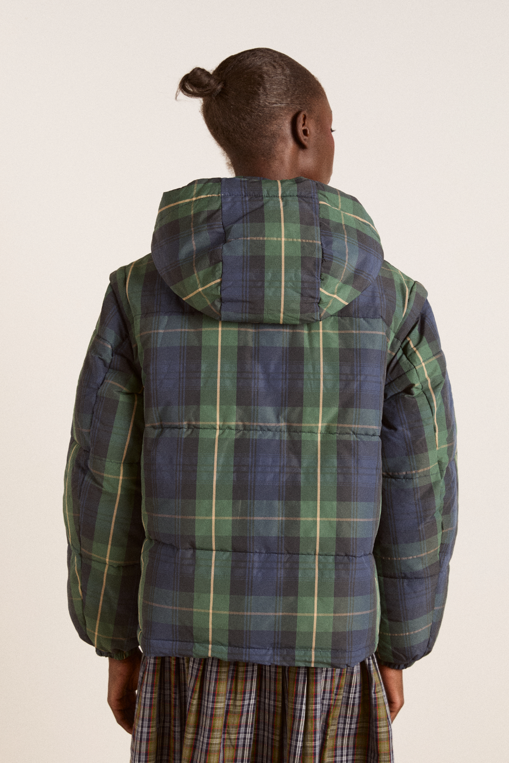 pearl hooded puffer - navy check