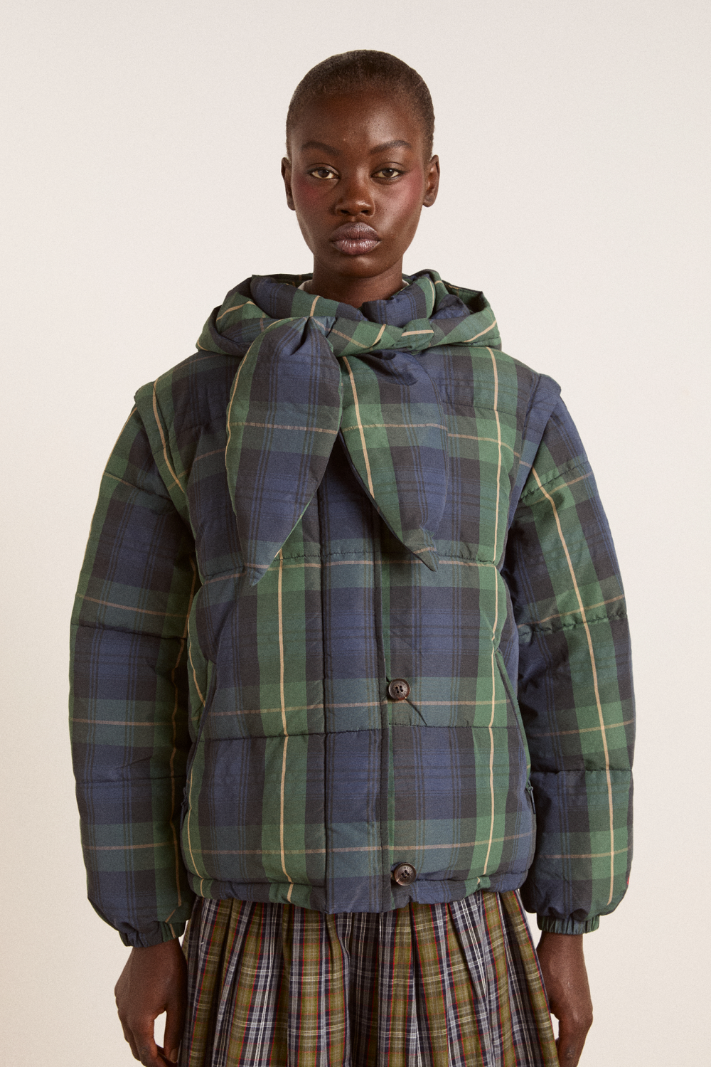 pearl hooded puffer - navy check