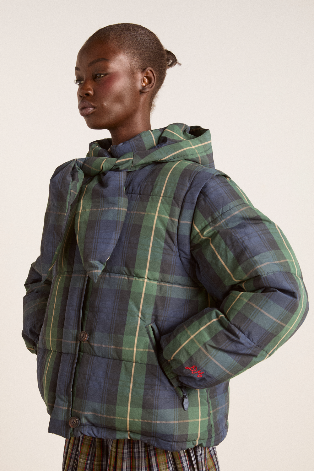 pearl hooded puffer - navy check