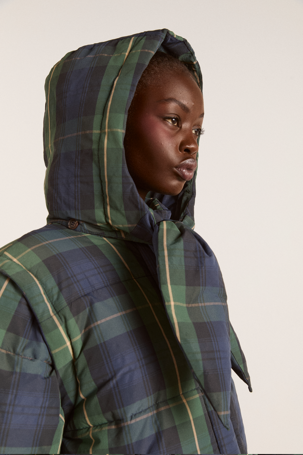 pearl hooded puffer - navy check