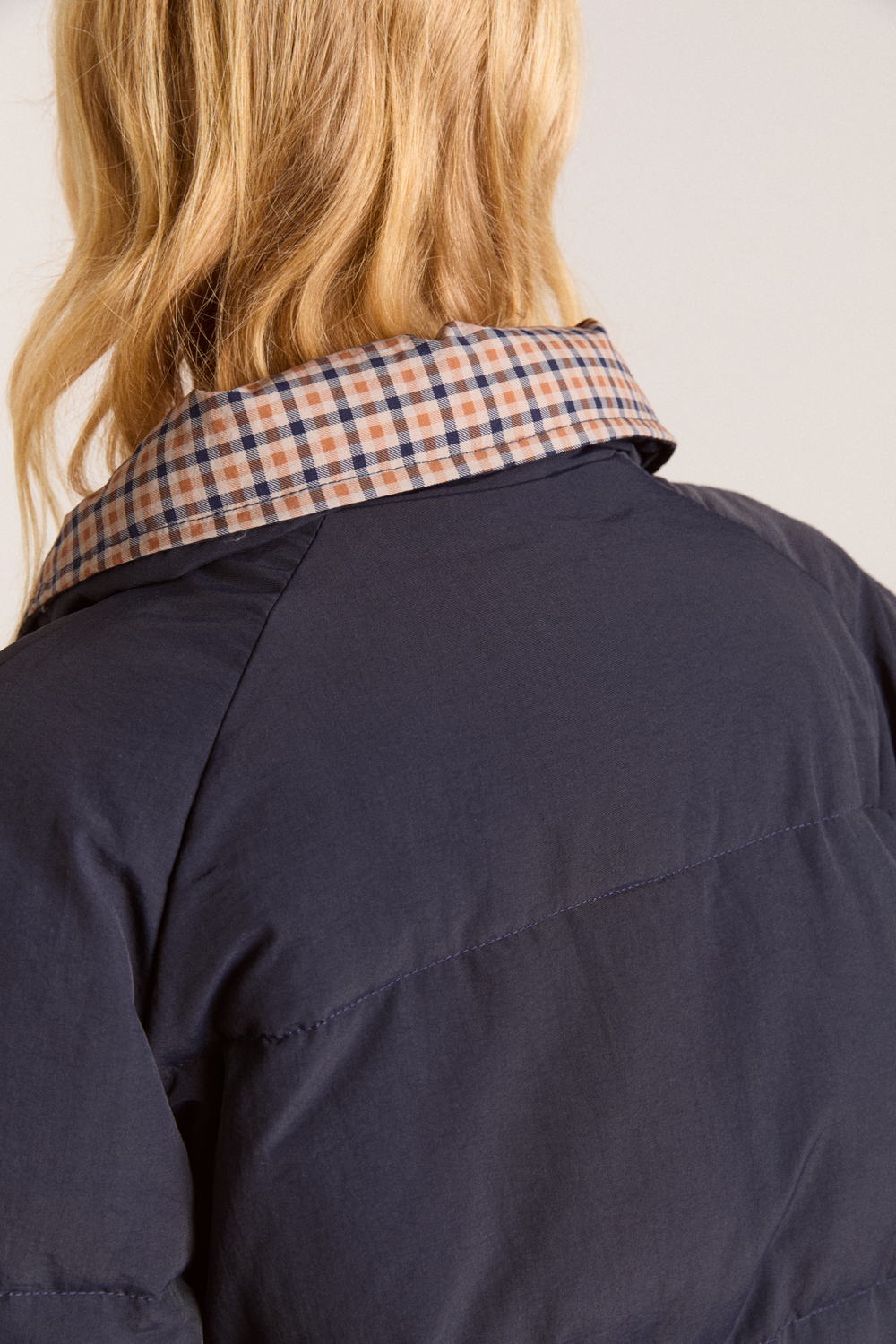 reversible opal puffer - navy & check