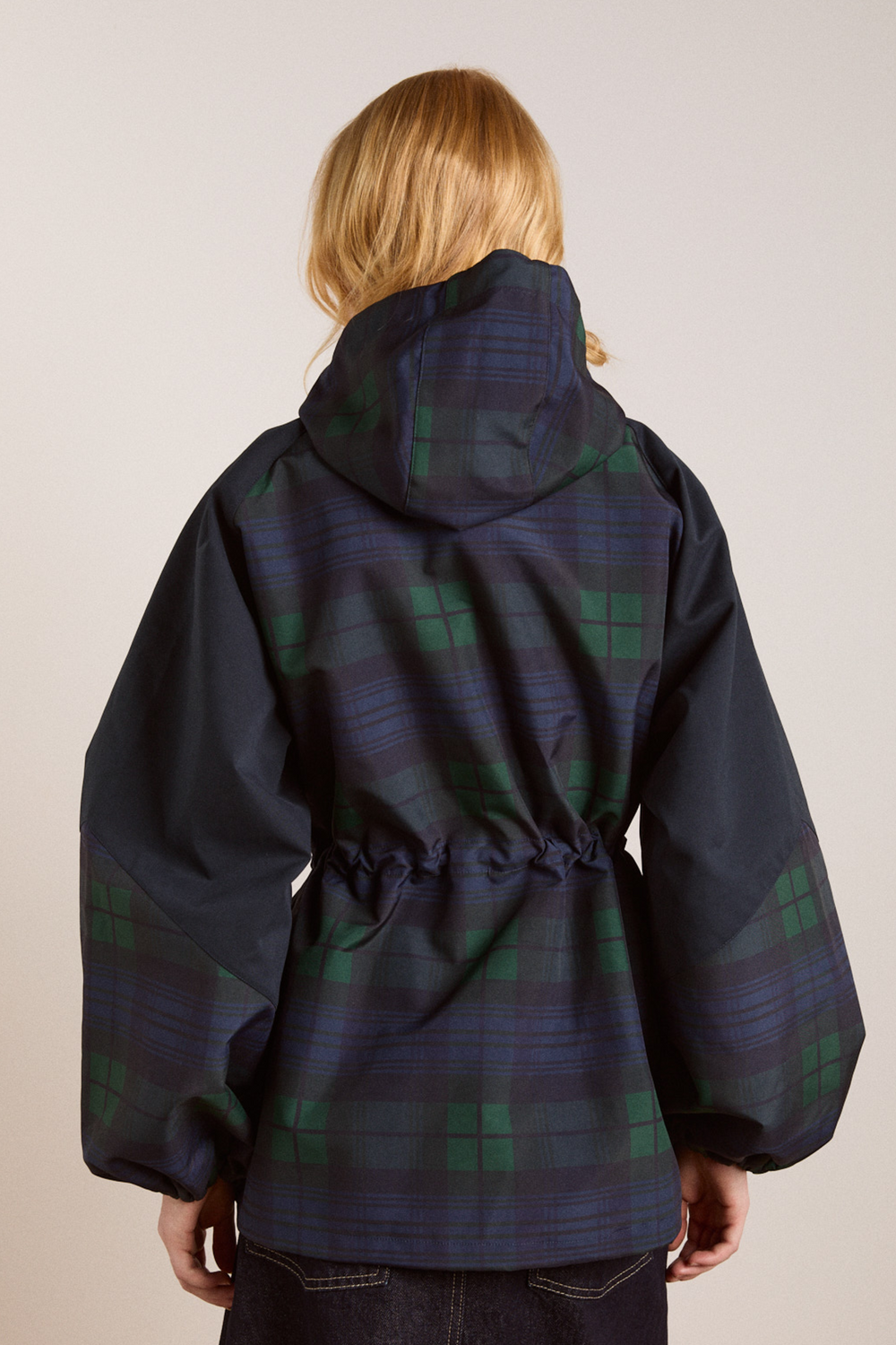 liu shower resistant raincoat - navy check