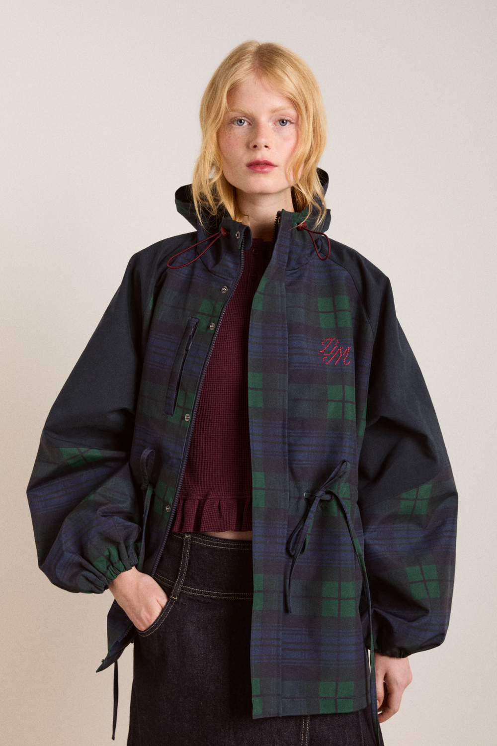 liu shower resistant raincoat - navy check