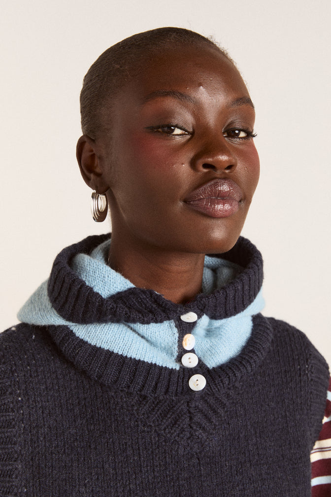 button through hood - blue