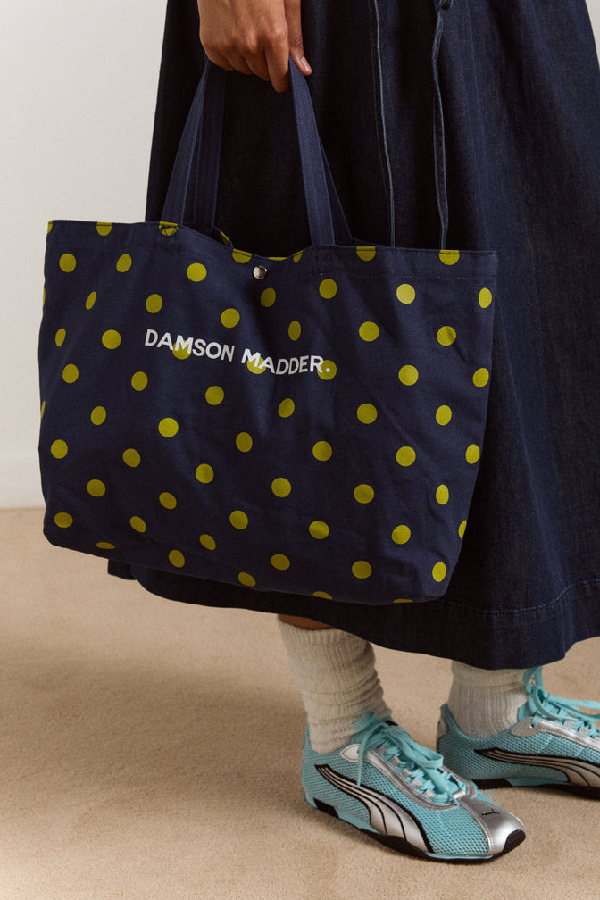 vela canvas tote bag - olive navy spot