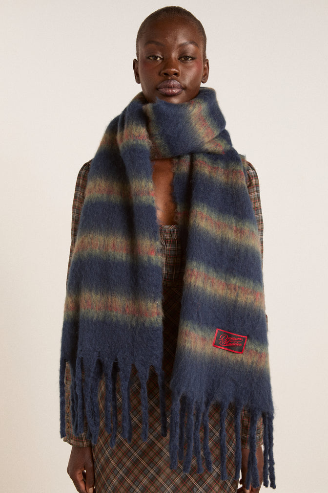 brushed oversized scarf - navy stripe