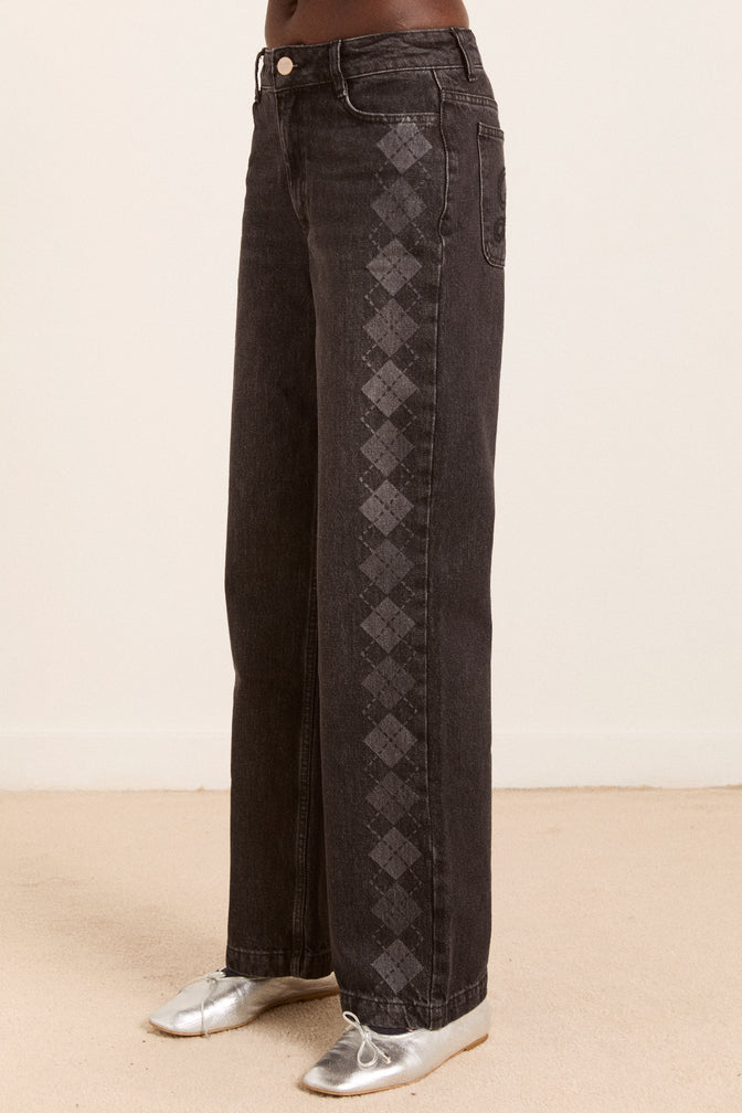 sylvie jeans - grey argyle