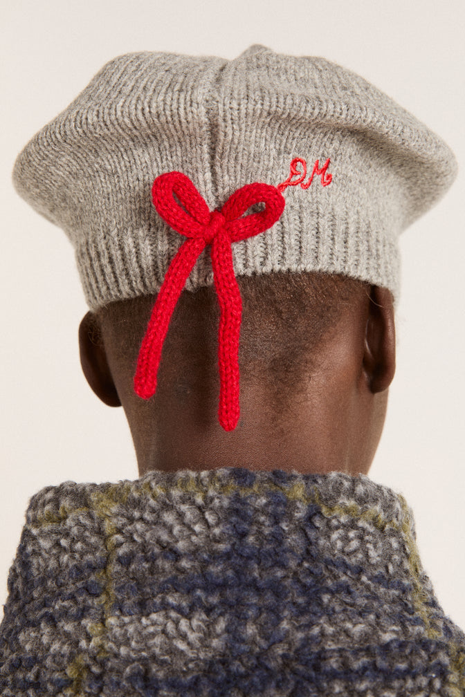Knitted Wool Beret with Bow Detail