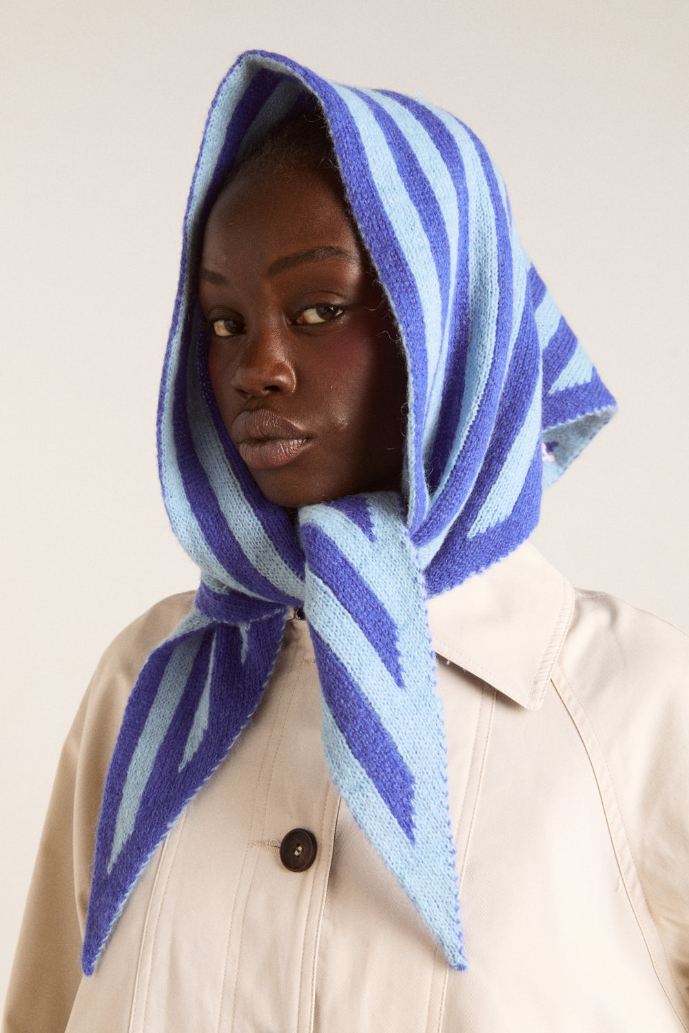 Knitted Stripe Triangle Scarf Cobalt Baby Blue – Damson Madder