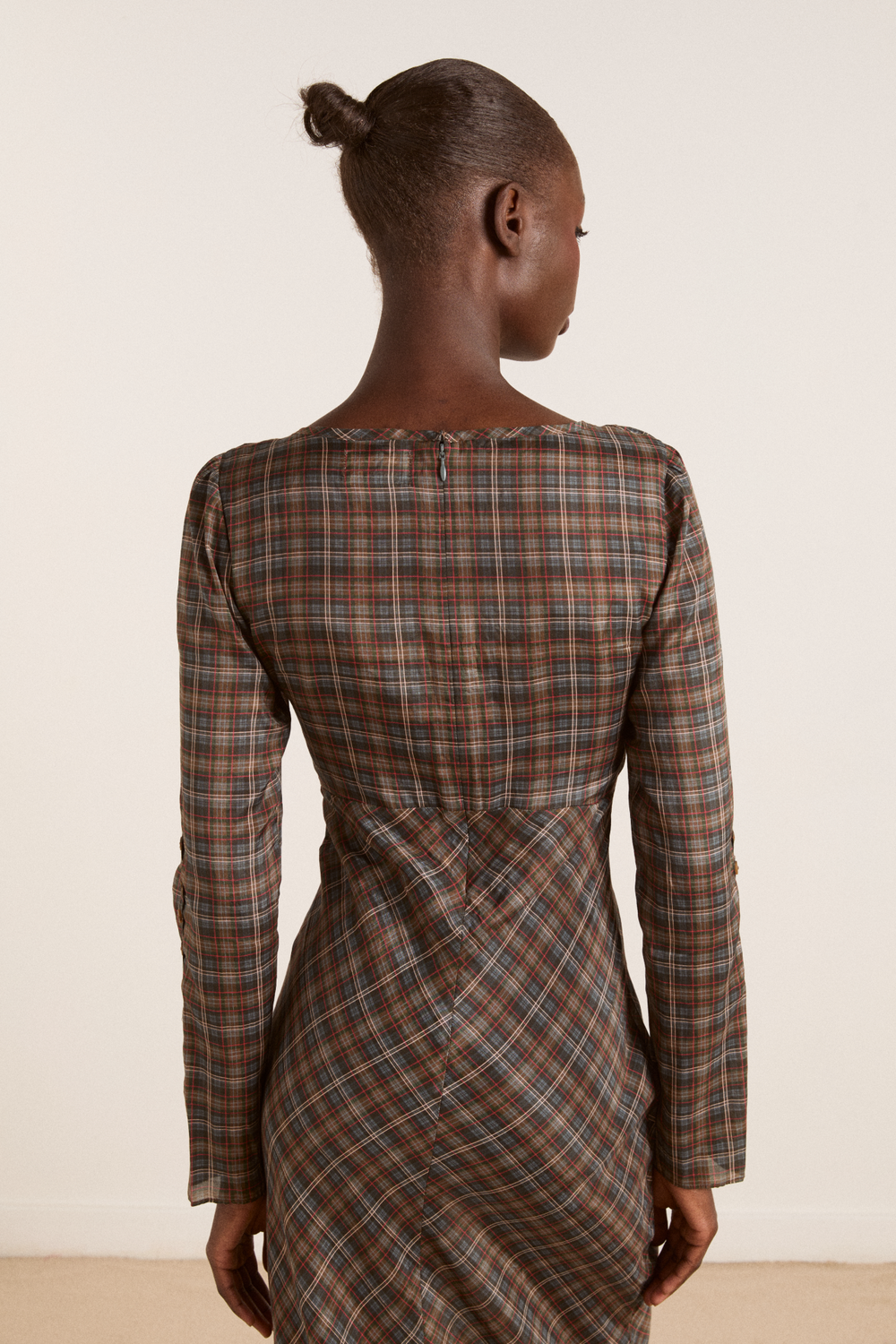 marissa midi dress DAMSON MADDER Marissa Sheer Midi Dress in Multi Check