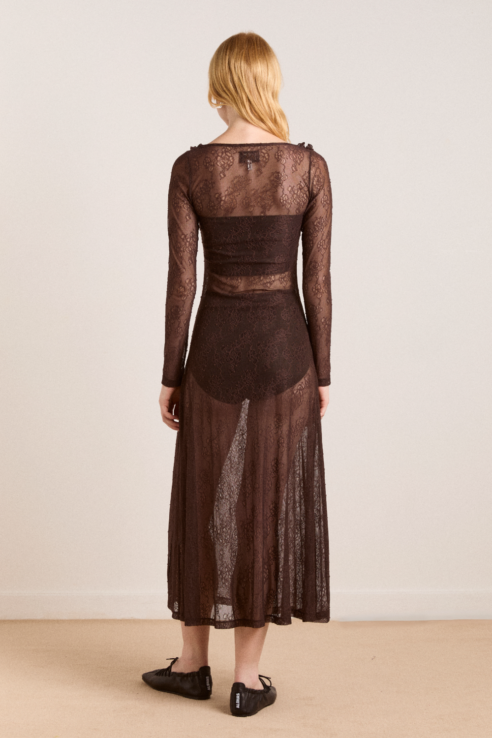 raphi lace midi dress - coffee
