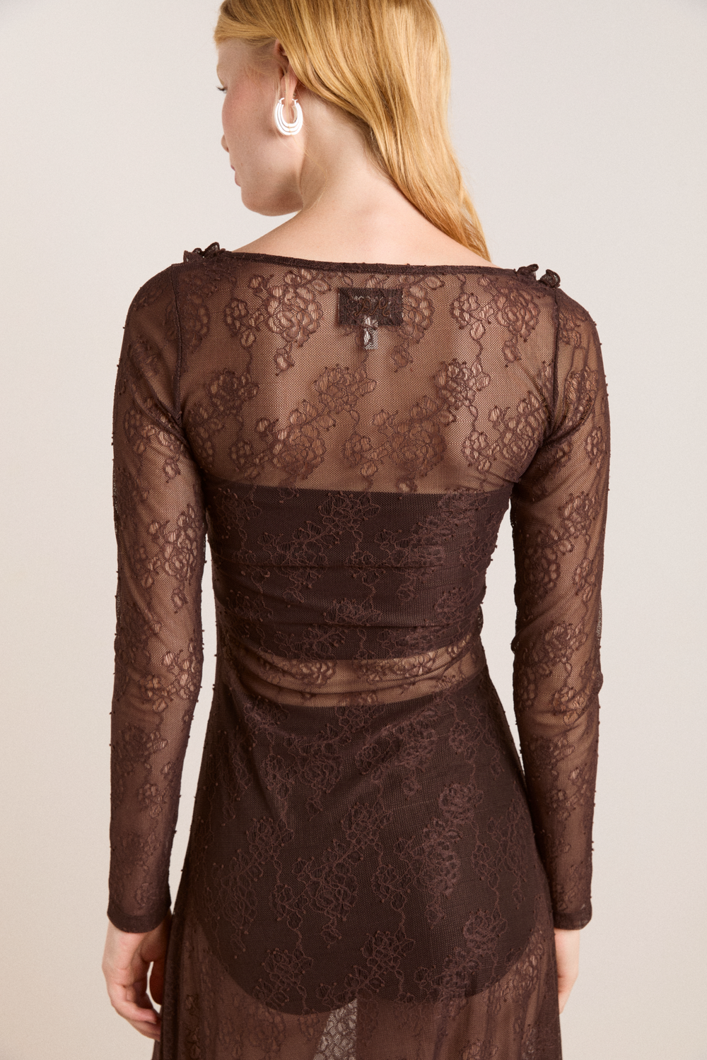 raphi lace midi dress - coffee