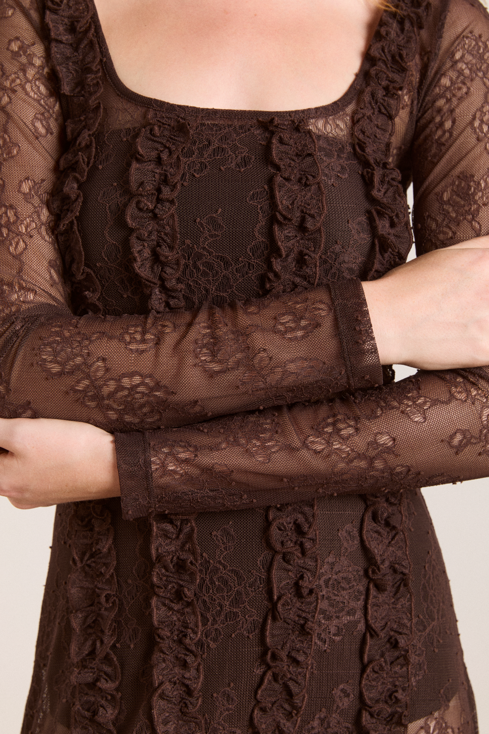 raphi lace midi dress - coffee