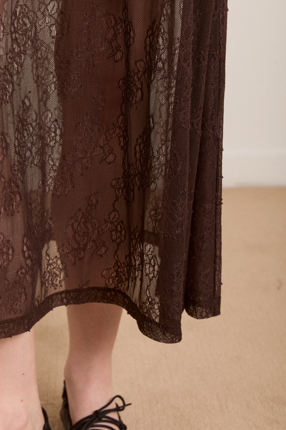 raphi lace midi dress - coffee
