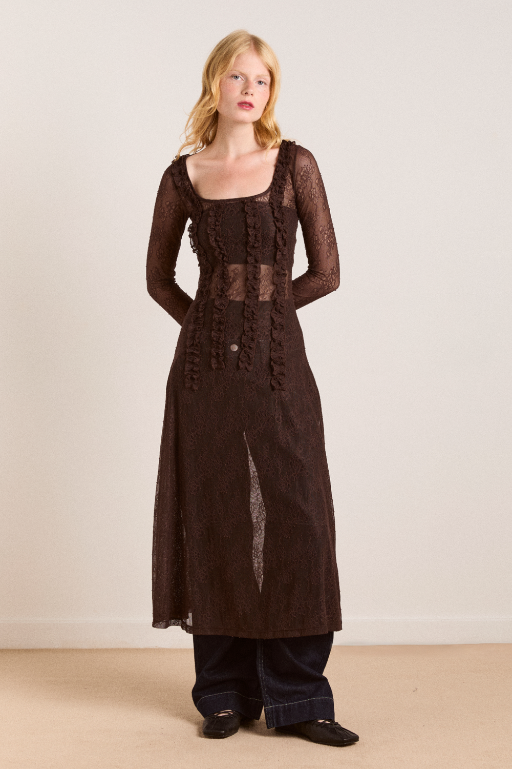 Damson Madder - Raphi Lace Midi Dress - Coffee - Size 10 Damson Madder - Raphi Lace Midi Dress - Coffee - Size 10