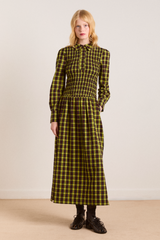 hazel long sleeve midi dress - bold yellow check