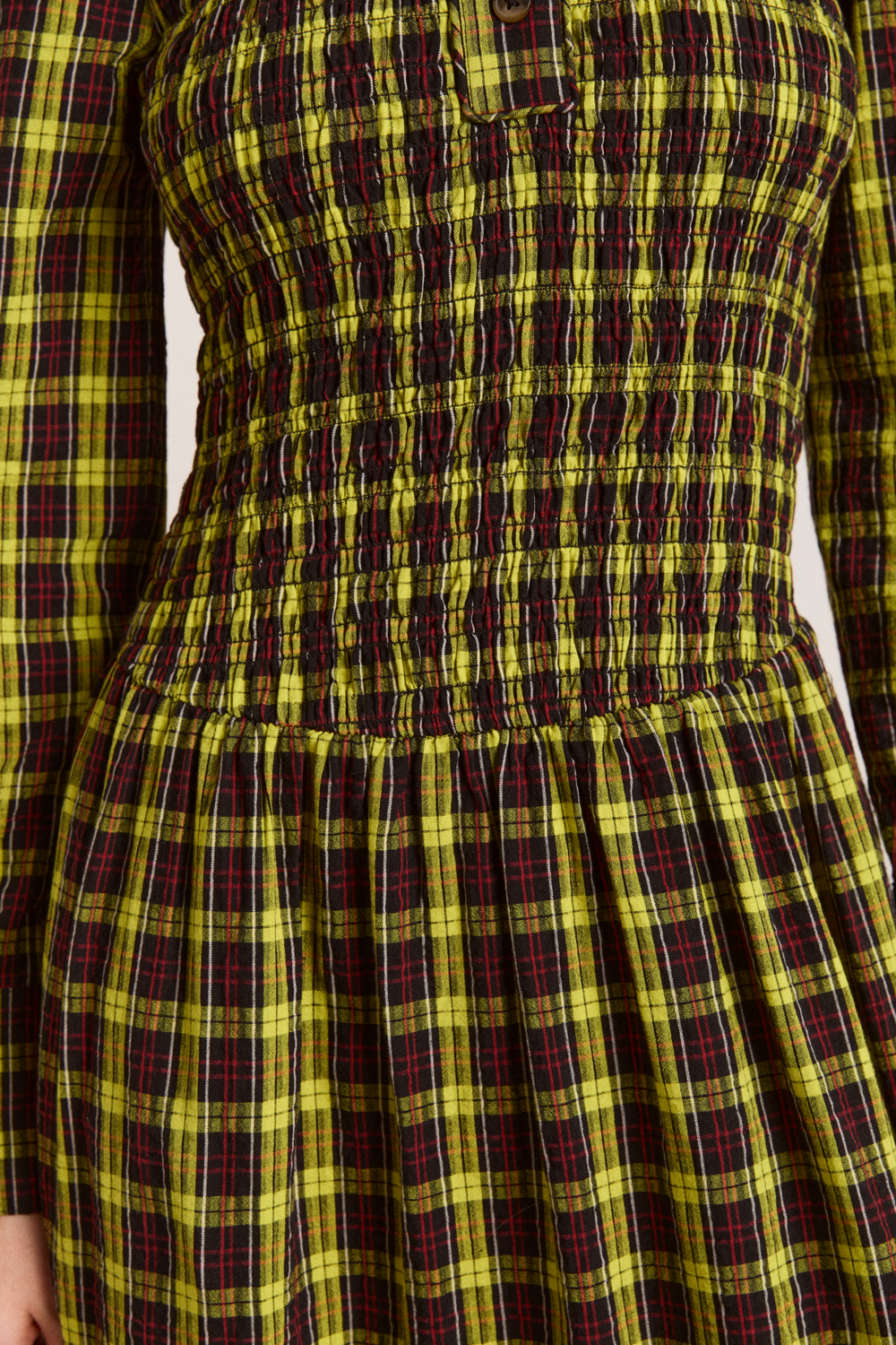 hazel long sleeve midi dress - bold yellow check