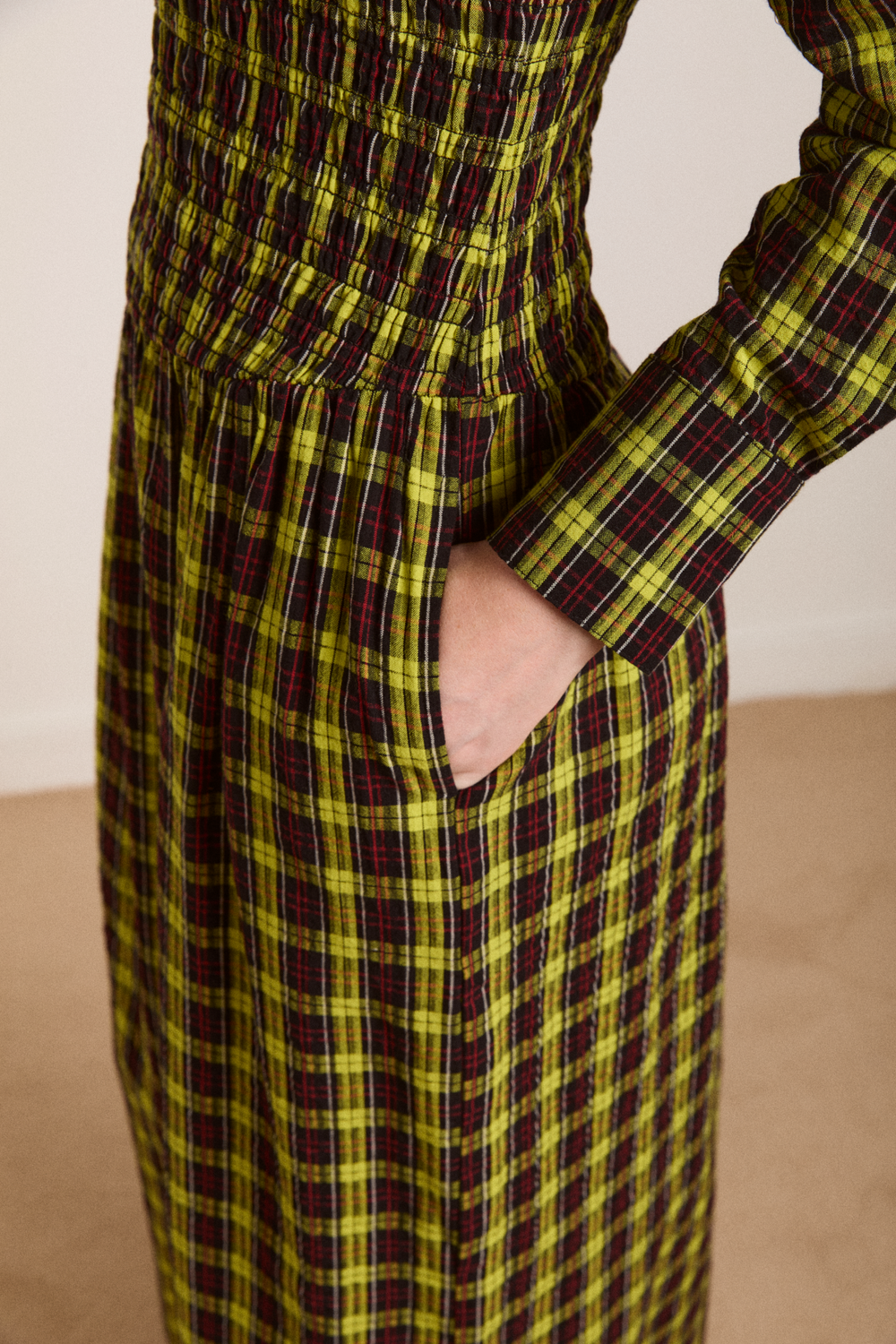 hazel long sleeve midi dress - bold yellow check