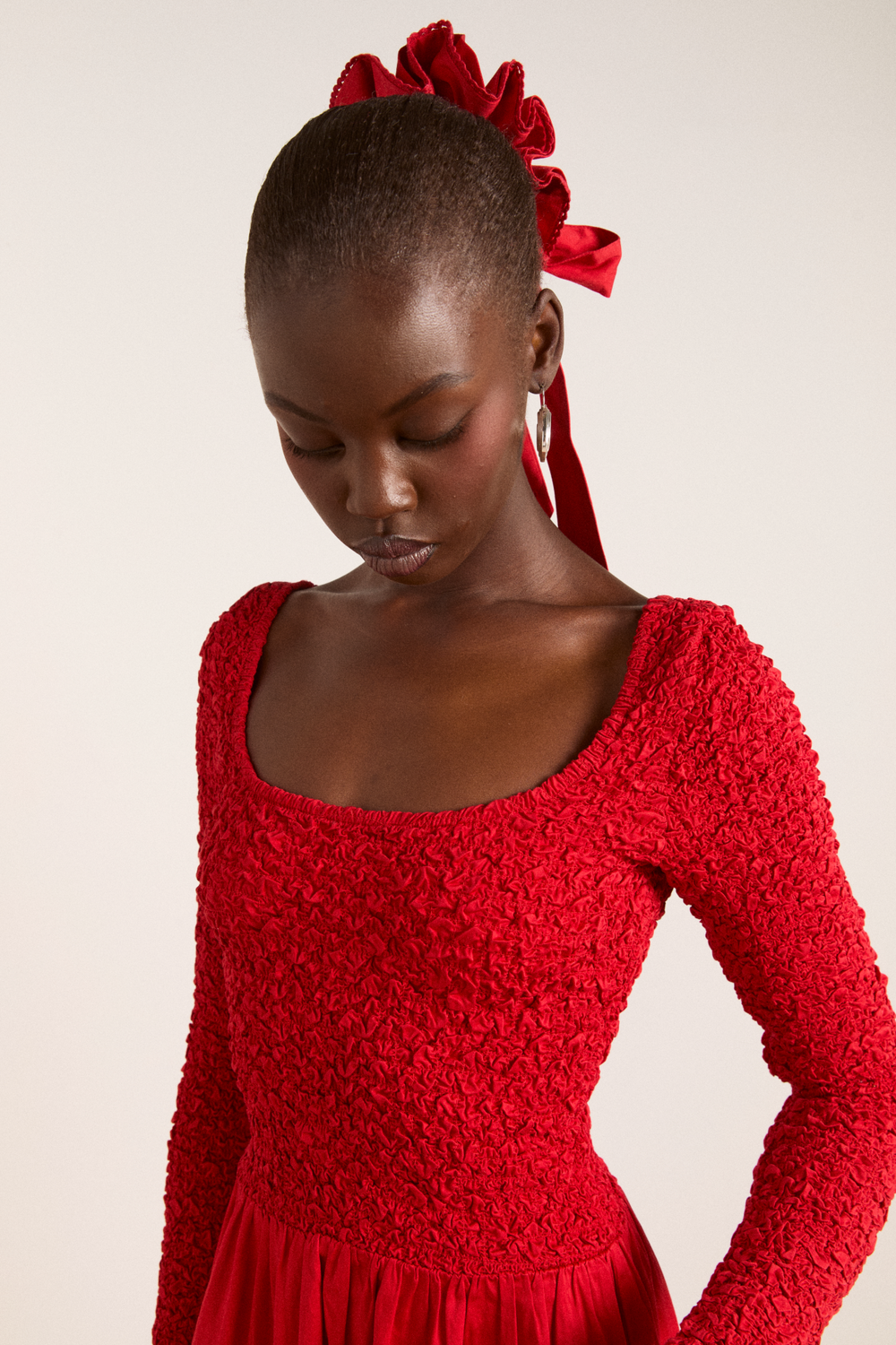 garter bun wrap - red cotton satin