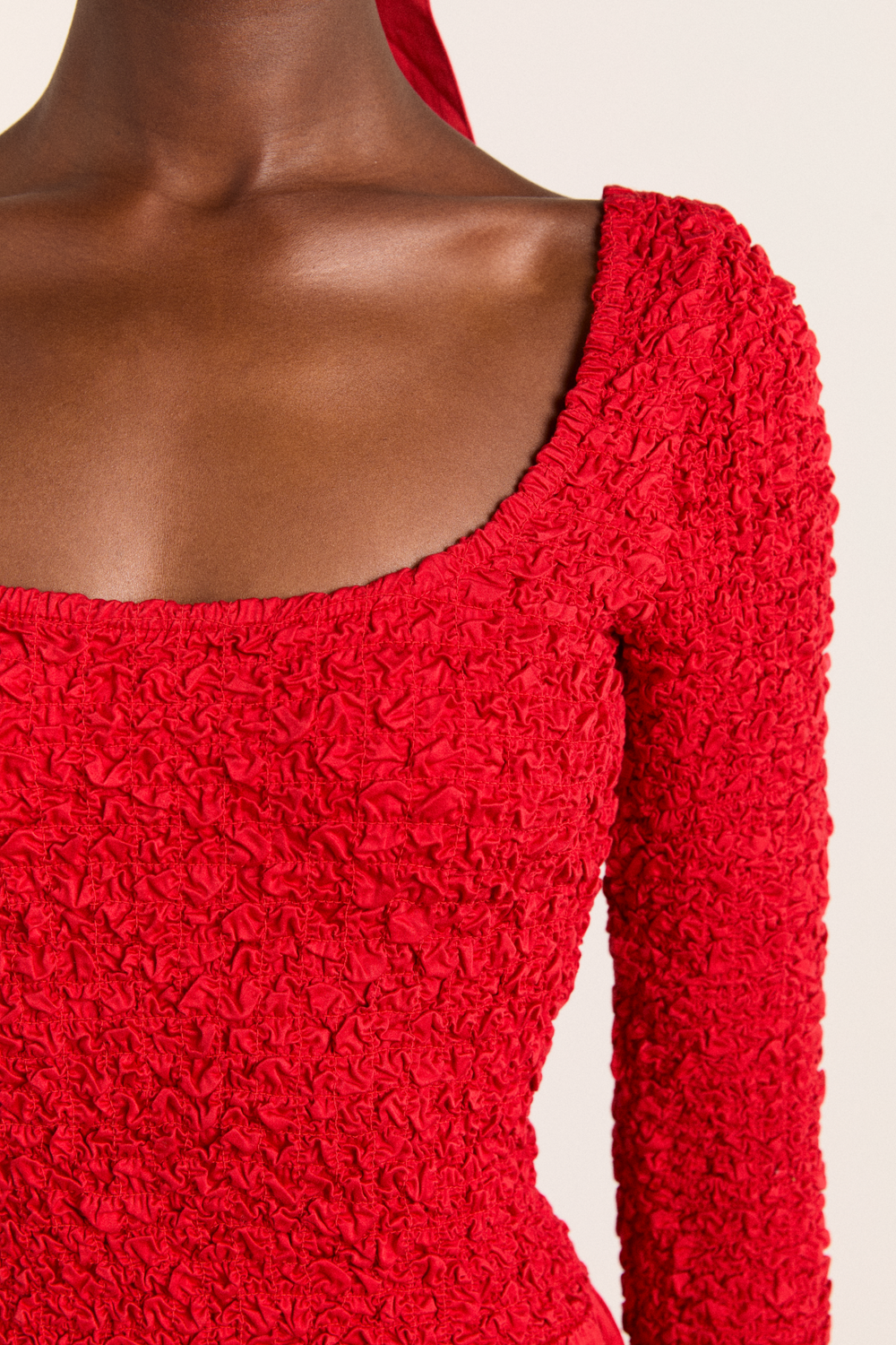 malinda ls smocked midi dress- red