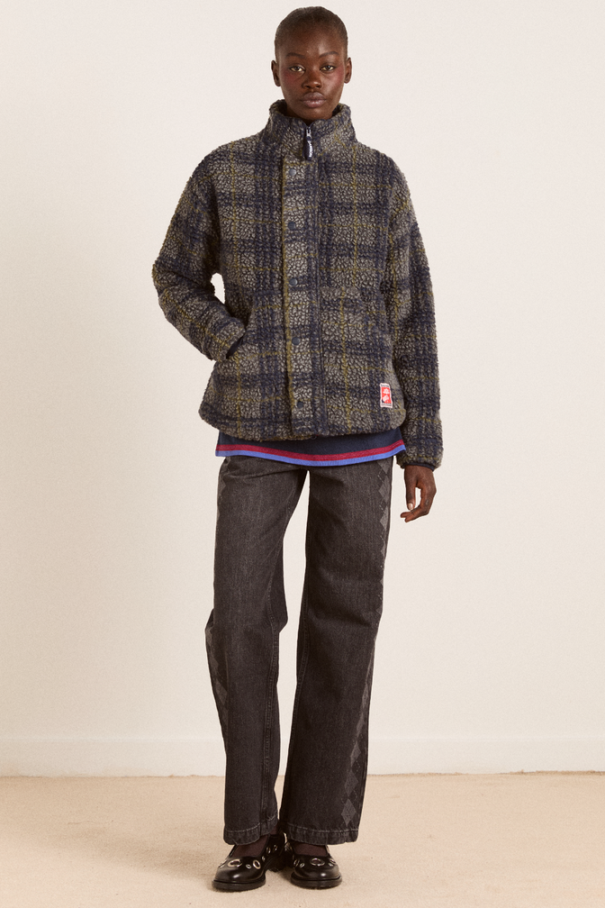 laurel borg jacket - grey marl olive pop check