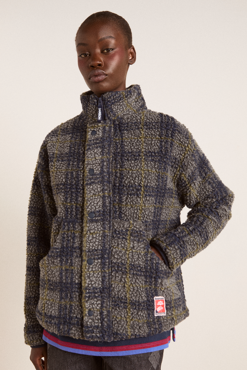 laurel borg jacket - grey marl olive pop check