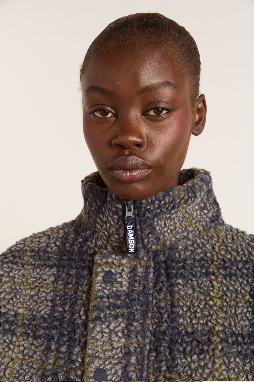 laurel borg jacket grey marl olive pop check – Damson Madder