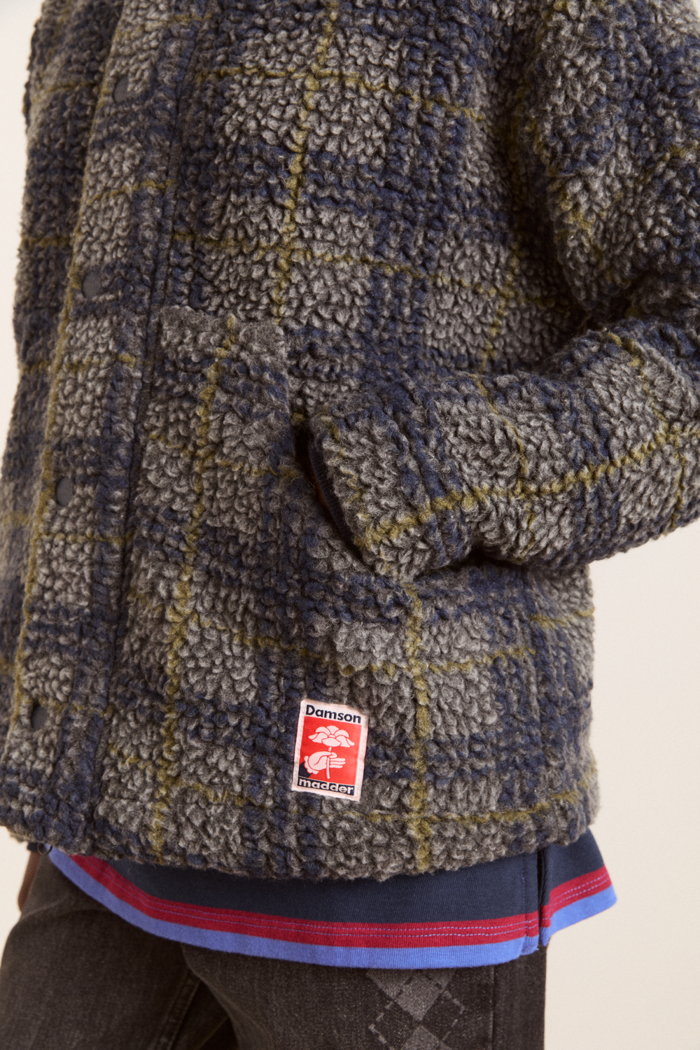 laurel borg jacket - grey marl olive pop check