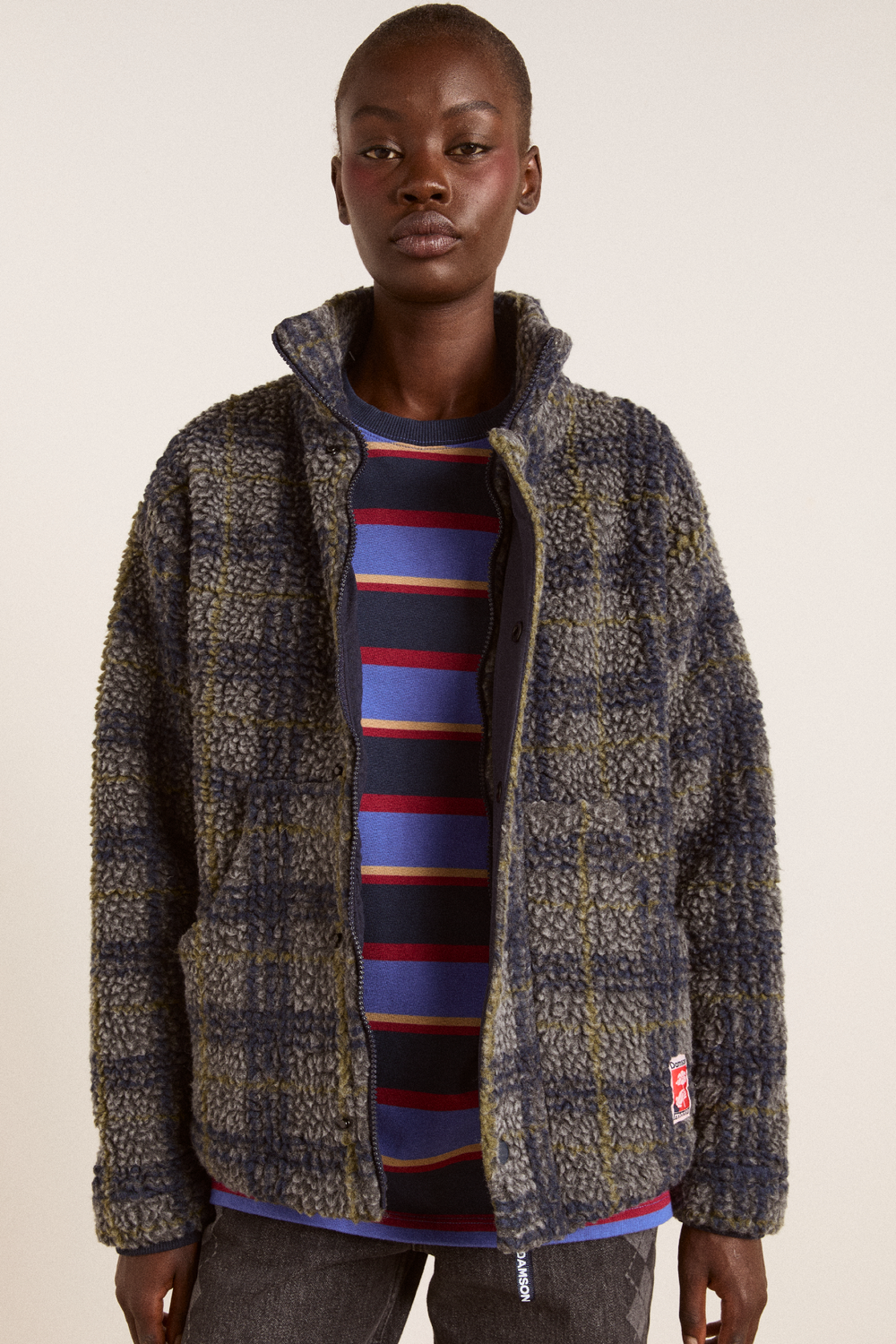 laurel borg jacket - grey marl olive pop check