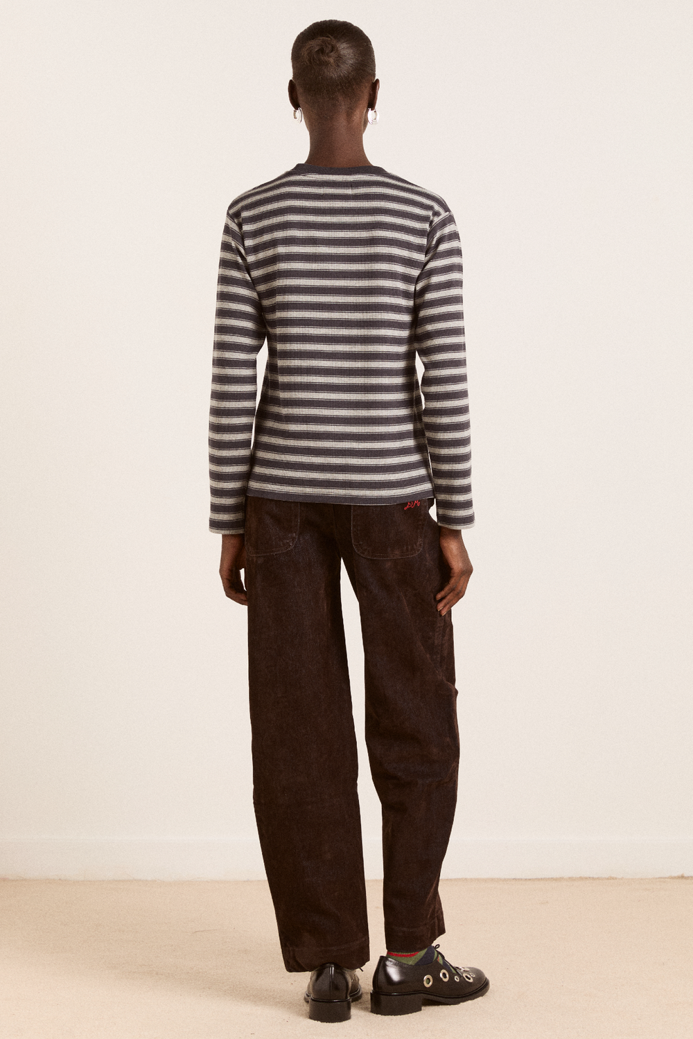 lilah fitted ls tee - grey marl stripe