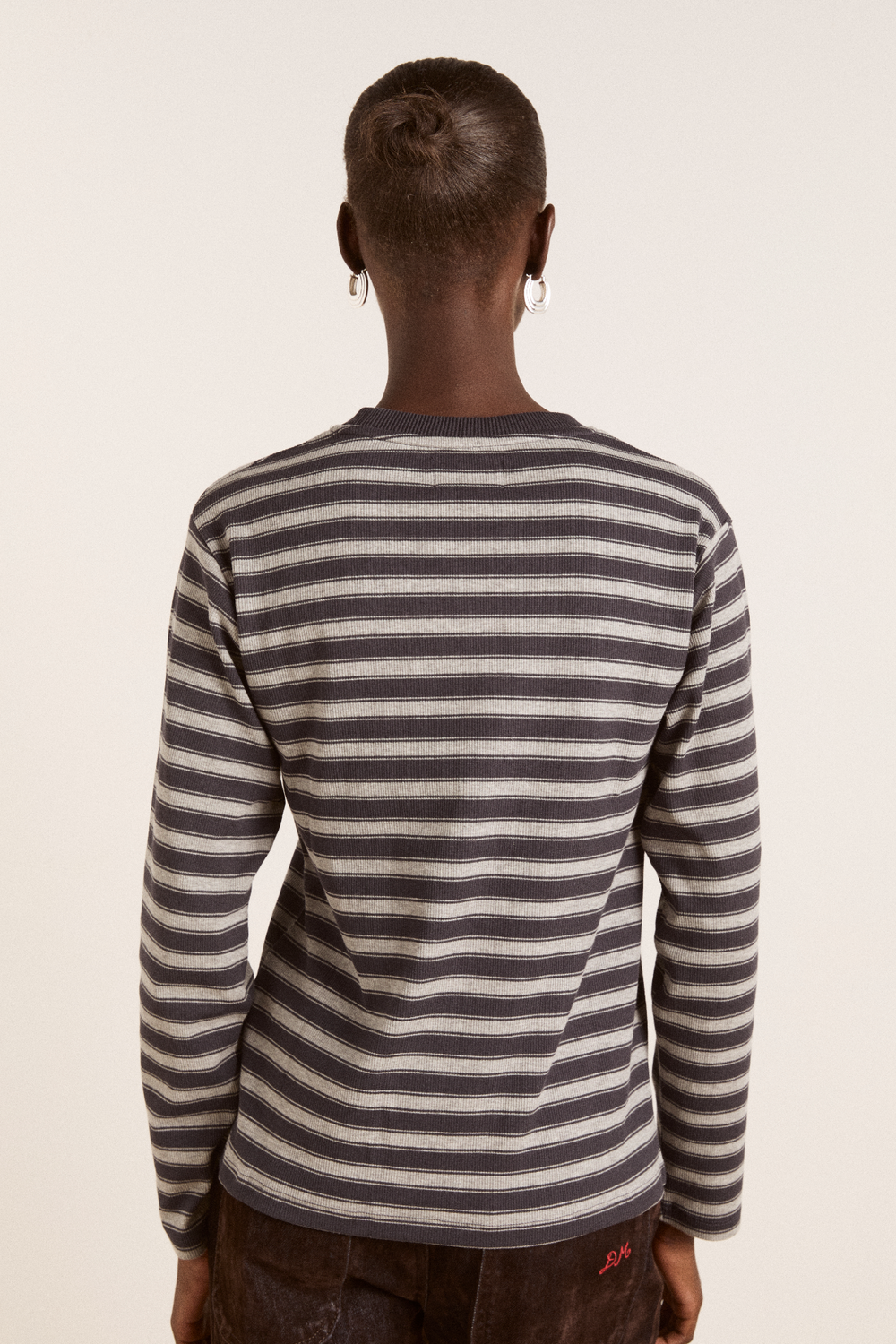 lilah fitted ls tee - grey marl stripe