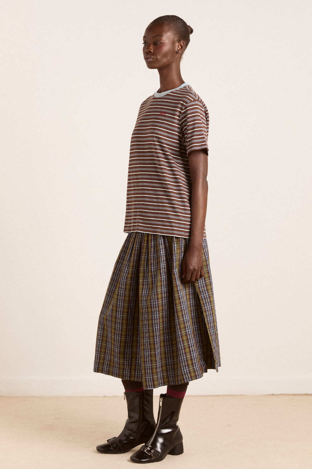 ariel relaxed ss tee - brown/blue stripe