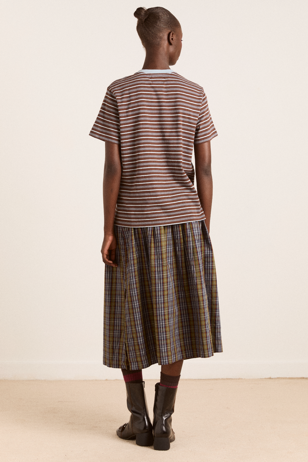 ariel relaxed ss tee - brown/blue stripe