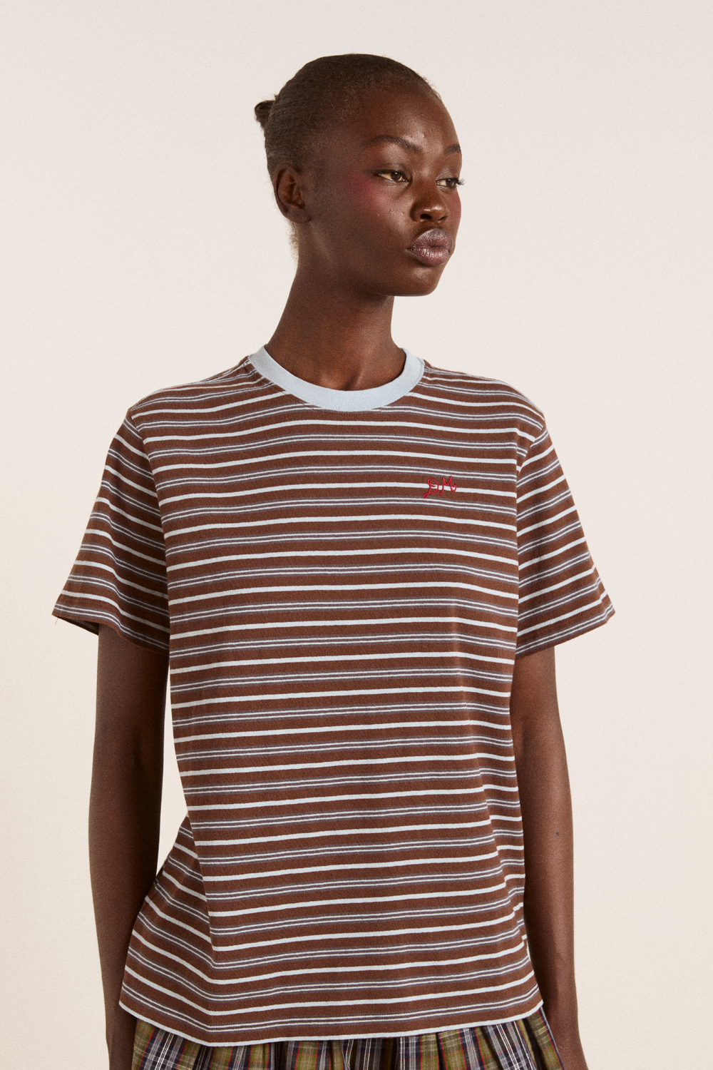 ariel relaxed ss tee - brown/blue stripe