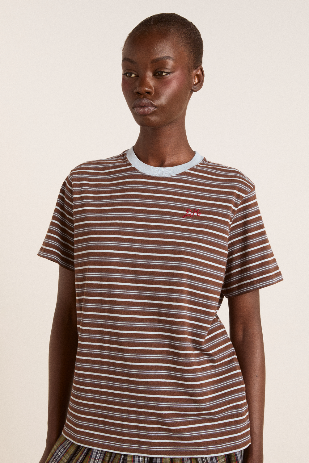 ariel relaxed ss tee - brown/blue stripe